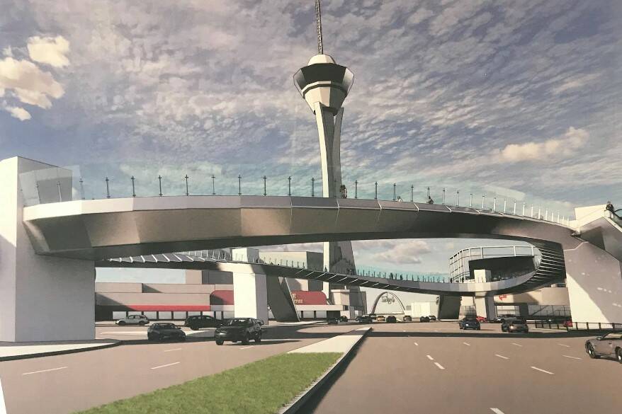A futuristic circular pedestrian bridge set to be built over the intersection of Las Vegas Boul ...