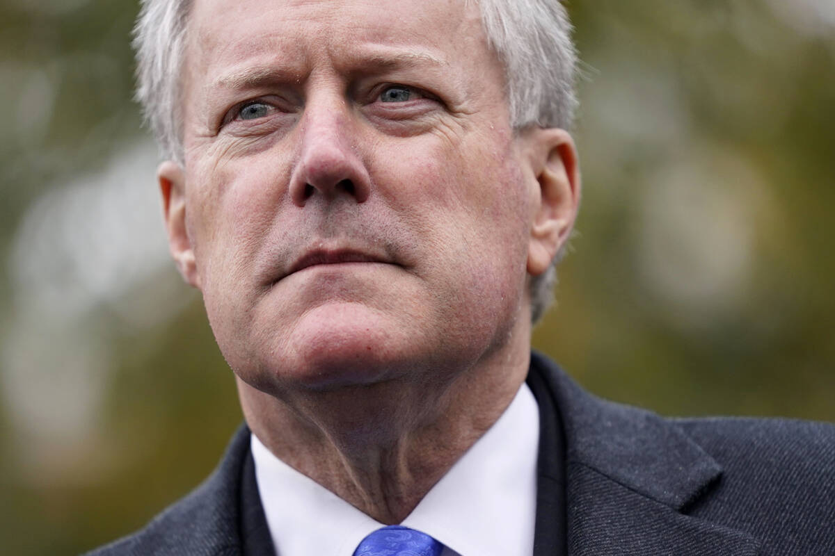 White House chief of staff Mark Meadows speaks with reporters outside the White House, Oct. 26, ...