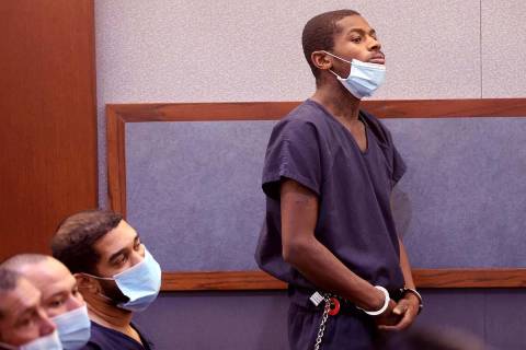 James Vaughn, 26, right, appears in court at the Regional Justice Center in Las Vegas Tuesday, ...