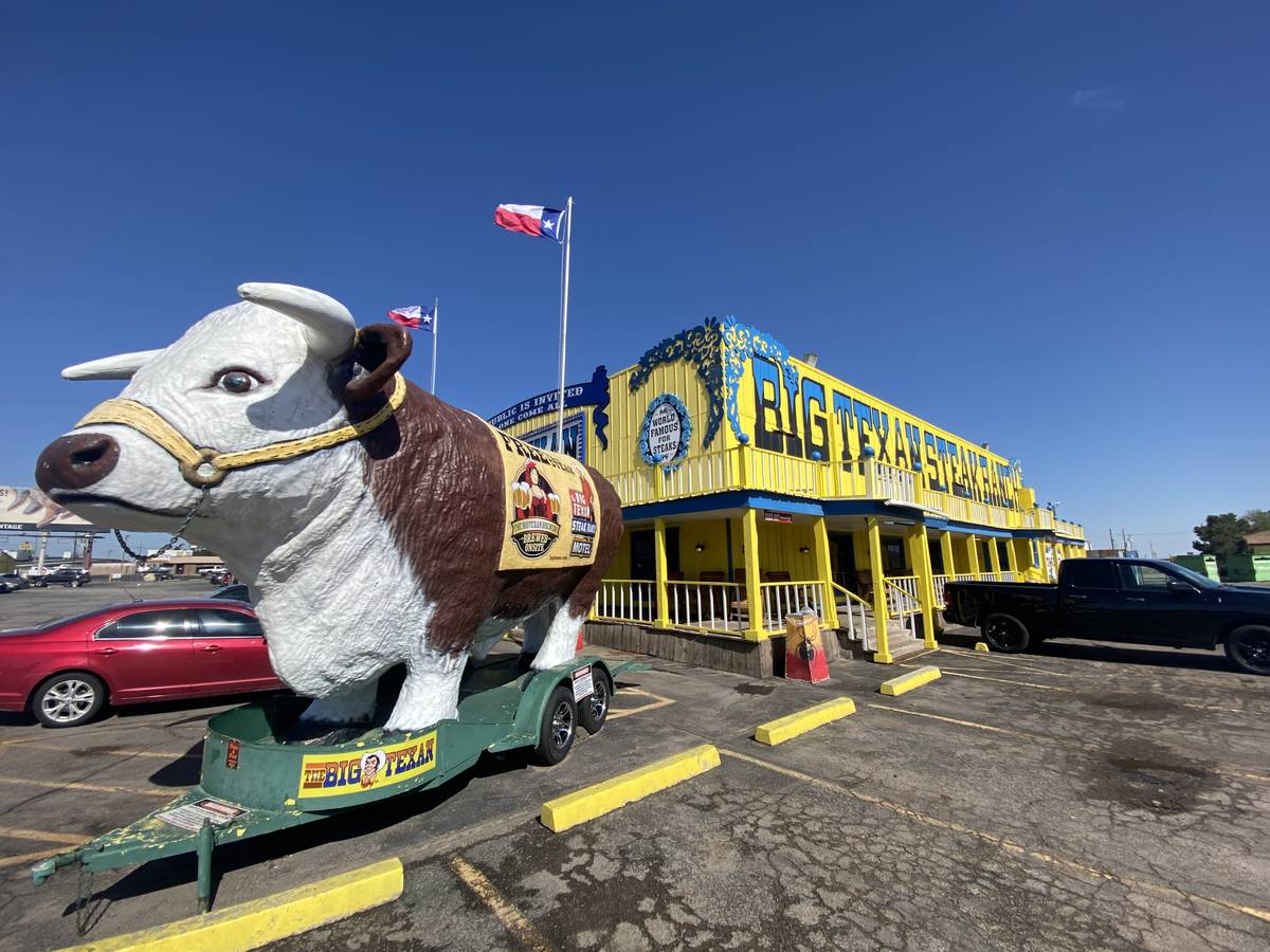 The big steer is shown outside Big Texan Steak Ranch in Amarillo, Texas on May 4, 2021. (John K ...