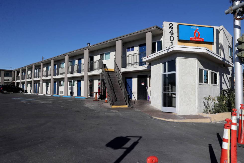 The Studio 6 Extended Stay motel in North Las Vegas Tuesday, Nov. 30, 2021. The property, forme ...