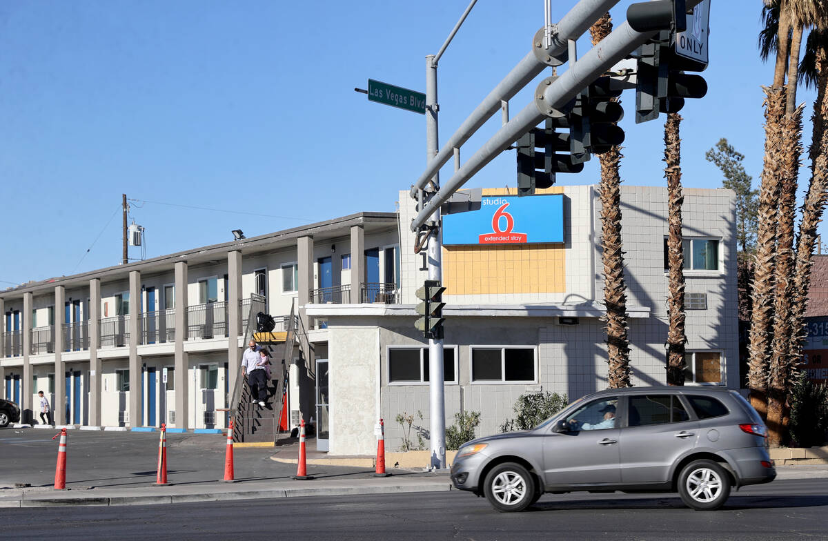 The Studio 6 Extended Stay motel in North Las Vegas Tuesday, Nov. 30, 2021. The property, forme ...