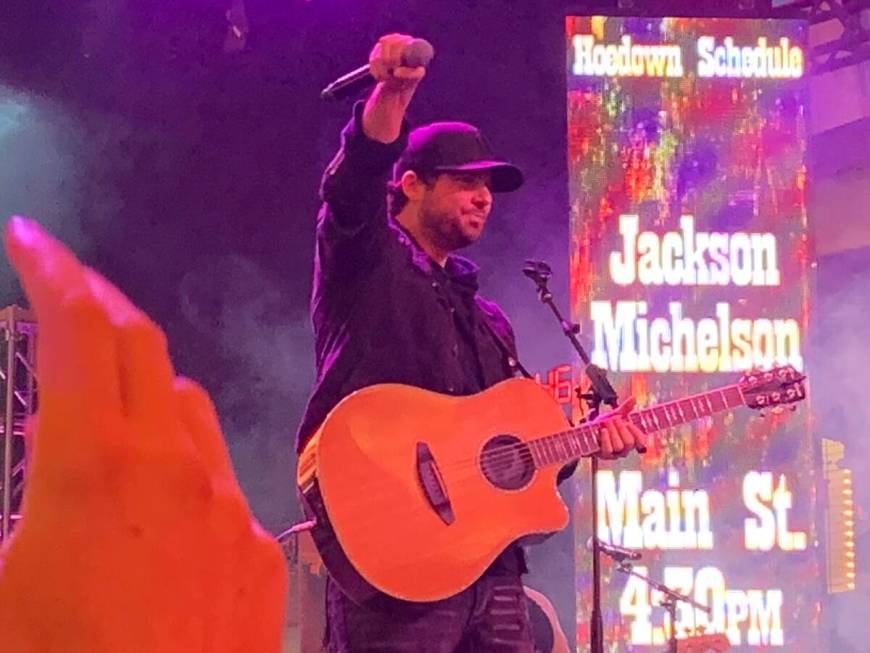 Jackson Michelson plays to the crowd at the Downtown Hoedown prior to the 2019 Wrangler Nationa ...