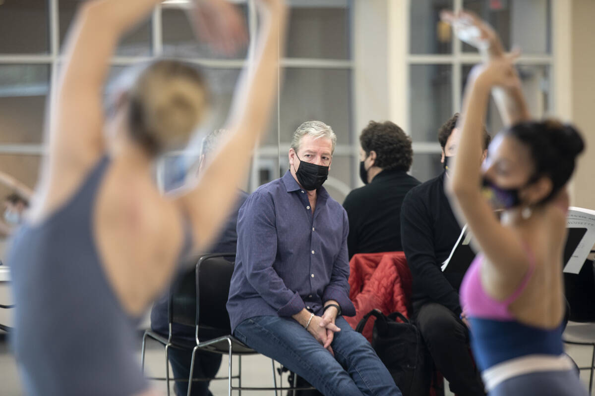 Roy Kaiser, center, artistic director for Nevada Ballet Theatre, watches a rehearsal for the up ...