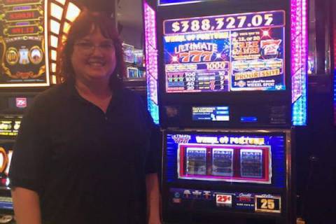 Mary, of Catoosa, Oklahoma, poses with her jackpot. (Four Queens)