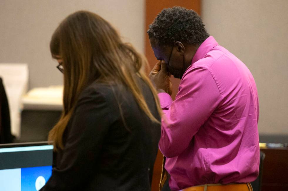 Leroy Mack, who shot his ex-girlfriend Rayven Thomas, listens to Thomas speak during his senten ...