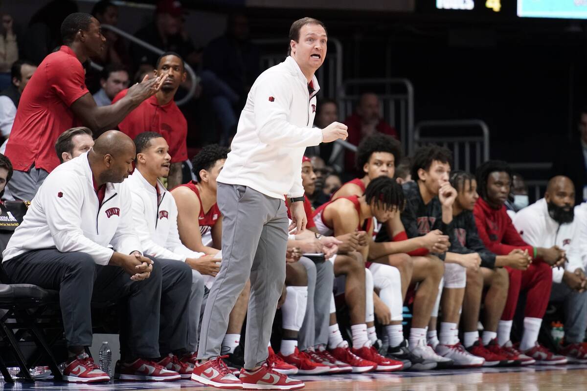 UNLV head coach Kevin Kruger directs his team in the first half of an NCAA college basketball g ...