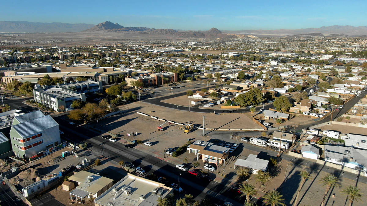 An aerial photo of property in downtown Henderson on Water Street where a plan for construction ...
