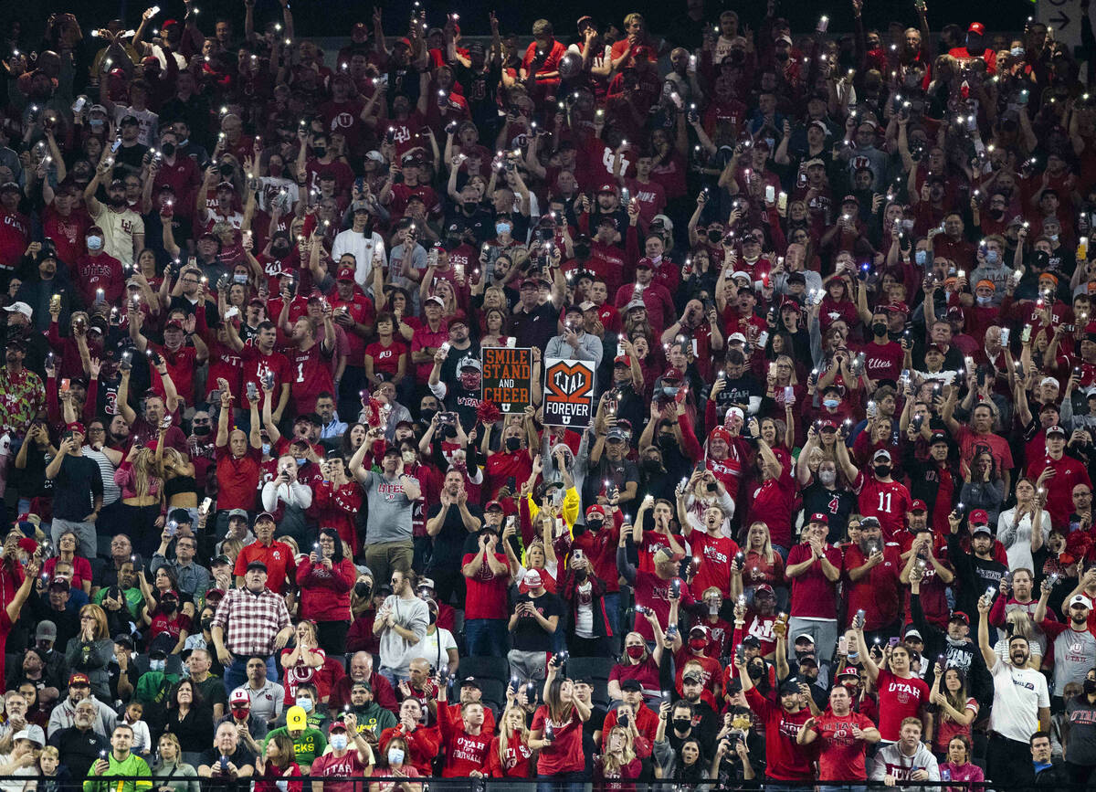 Utah Utes fans cheer their team during the first half of the Pac-12 championship football game ...