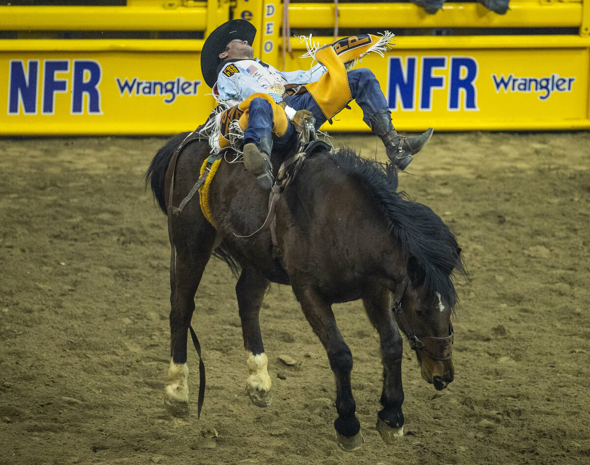 Kaycee Field of Genola, Utah, rides Full Baggage to first place in Bareback Riding during the R ...