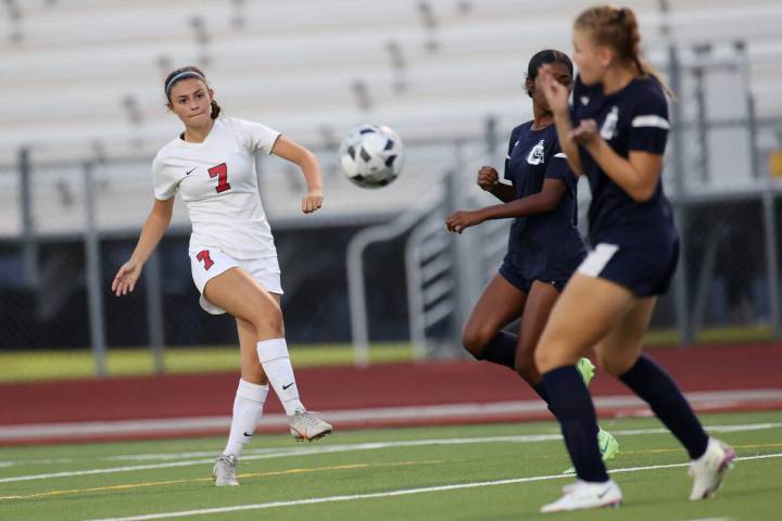 Coronado's Alexis Pashales (7) shoots the ball for a score during the second half of a girl's s ...