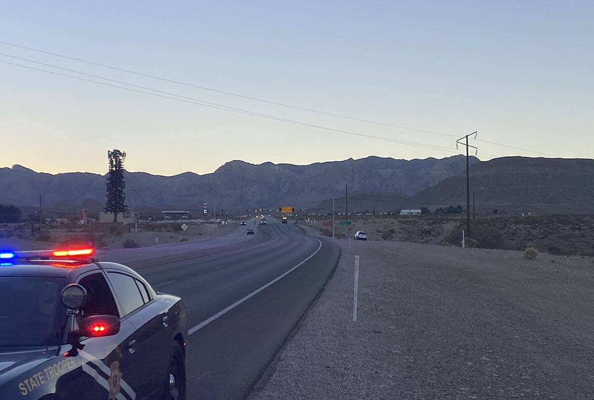 Nevada State Police at the scene of a fatal crash on state Route 160 near Red Rock on Saturday, ...
