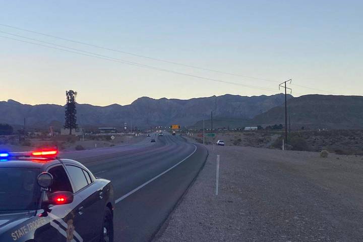 Nevada State Police at the scene of a fatal crash on state Route 160 near Red Rock on Saturday, ...