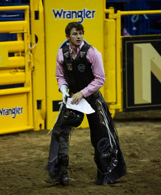 Creek Young of Rogersville, Mont., rides CliffHanger during the fifth round of the Wrangler Nat ...