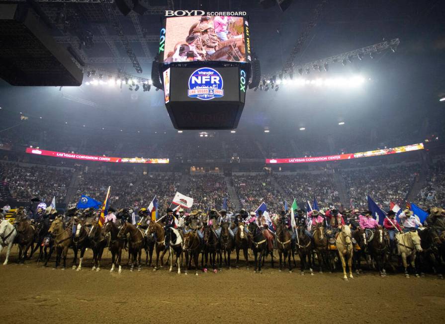 Competitors lined up during the opening ceremony to compete in the fifth round of the Wrangler ...