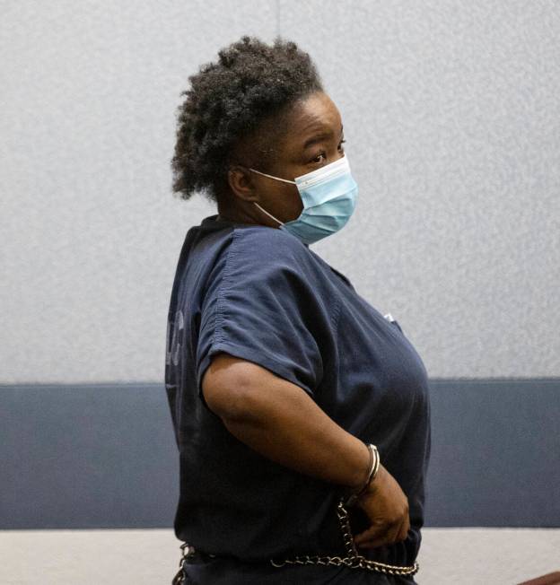 Jaquitta Madison appears in court at the Regional Justice Center, on Tuesday, Dec. 7, 2021, in ...