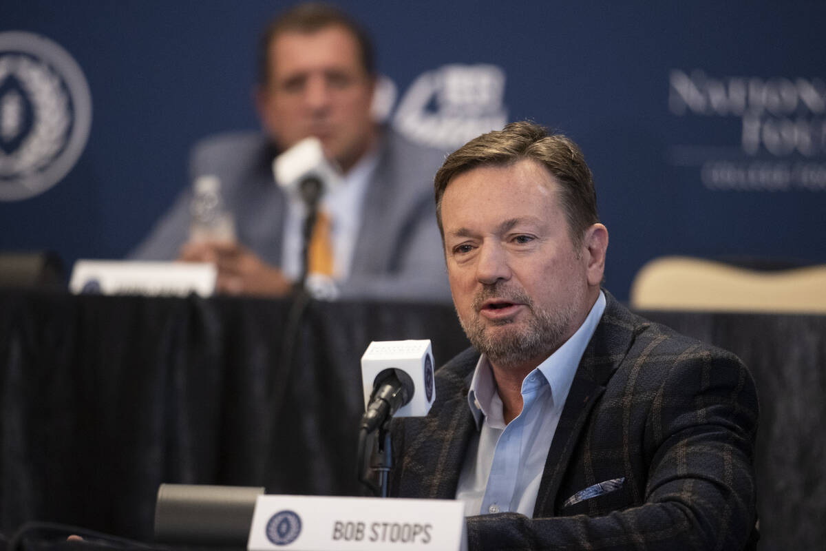 Inductee Bob Stoops speaks during the College Football Hall of Fame introduction ceremony of th ...