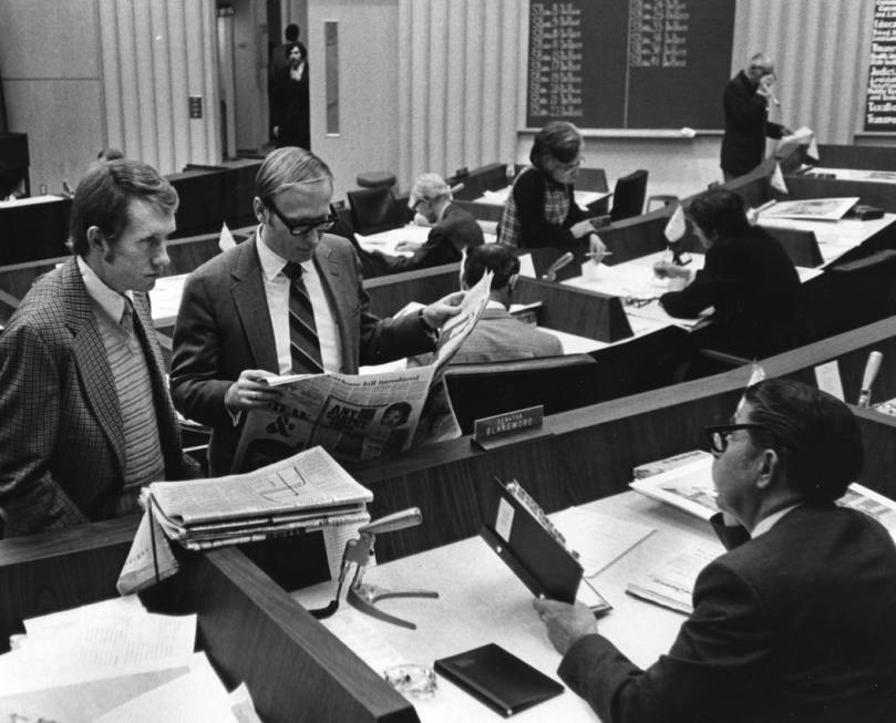 Harry Reid, left, and Richard Bryan, who was later elected governor and U.S. senator, are seen ...