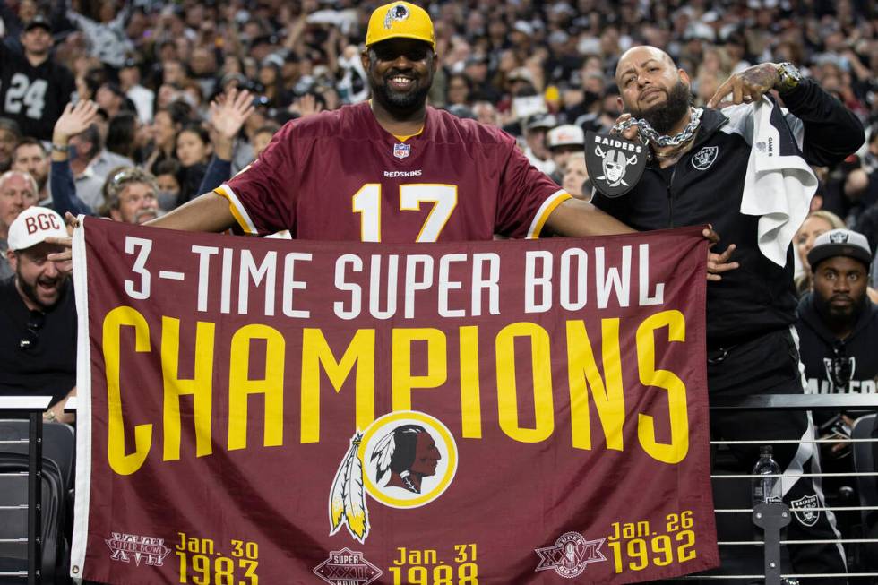 Raiders and the Washington Football Team fans during an NFL football game on Sunday, Dec. 5, 20 ...