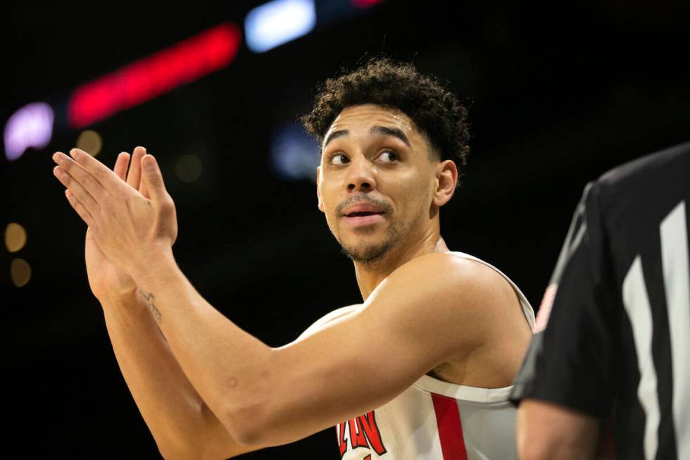 UNLV Rebels guard Marvin Coleman (31) signals to a referee during the first half of an NCAA men ...