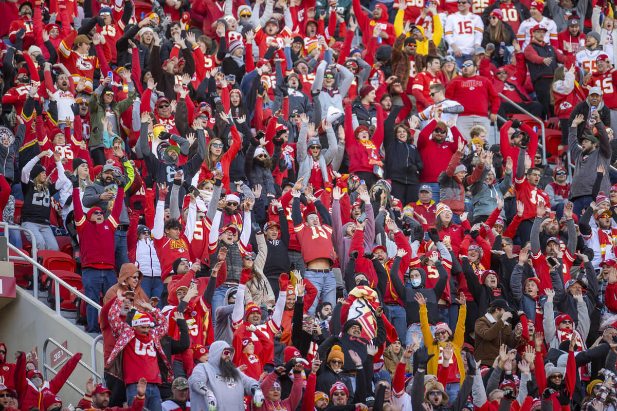 Kansas City Chiefs fans cheer in the stands as their team dominates the Raiders during the seco ...