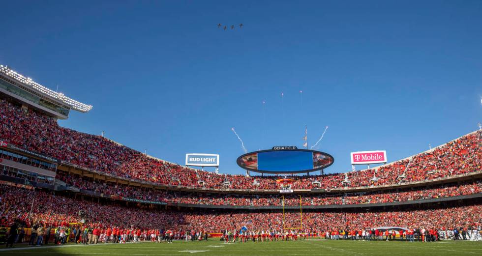 Jets fly over Geha Field as the Raiders are set to face the Kansas City Chiefs for the first ha ...