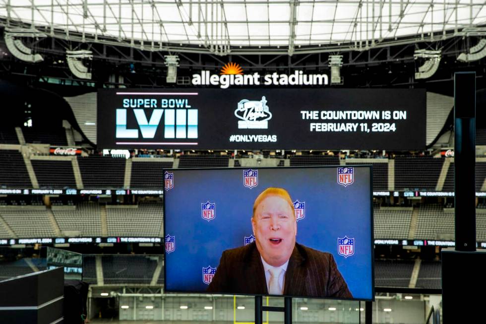 Raiders owner Mark Davis speaks via Zoom during a press conference event announcing the NFL Sup ...
