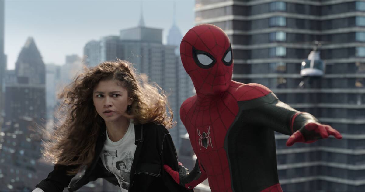 MJ (Zendaya) and Spider-Man (Tom Holland) appear in a scene from "Spider-Man: No Way Home." (So ...