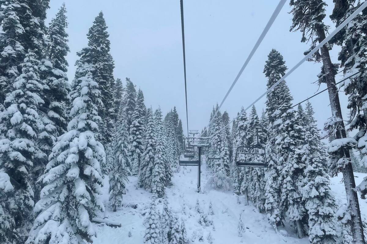 Fresh snow surrounds a ski lift in Truckee, Calif., on Monday, Dec. 13, 2021. (Shannon Buhler/N ...