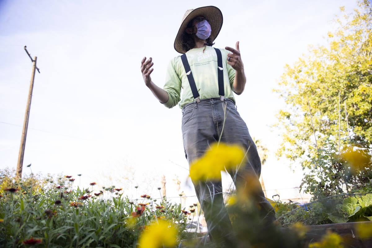 Joseph Zitello, garden educator for Green our Planet, gives a tour of the Dearing Elementary Sc ...