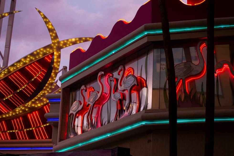 Exterior neon at the Flamingo in Las Vegas on Thursday, Dec. 9, 2021. (Chase Stevens/Las Vegas ...