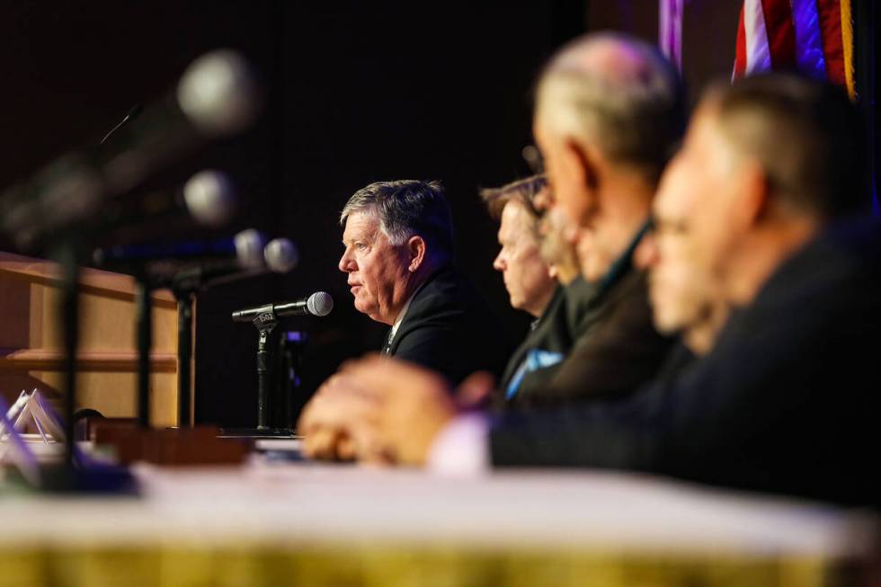 Pat Tyrrell, former Wyoming state engineer, speaks alongside state and federal government offic ...