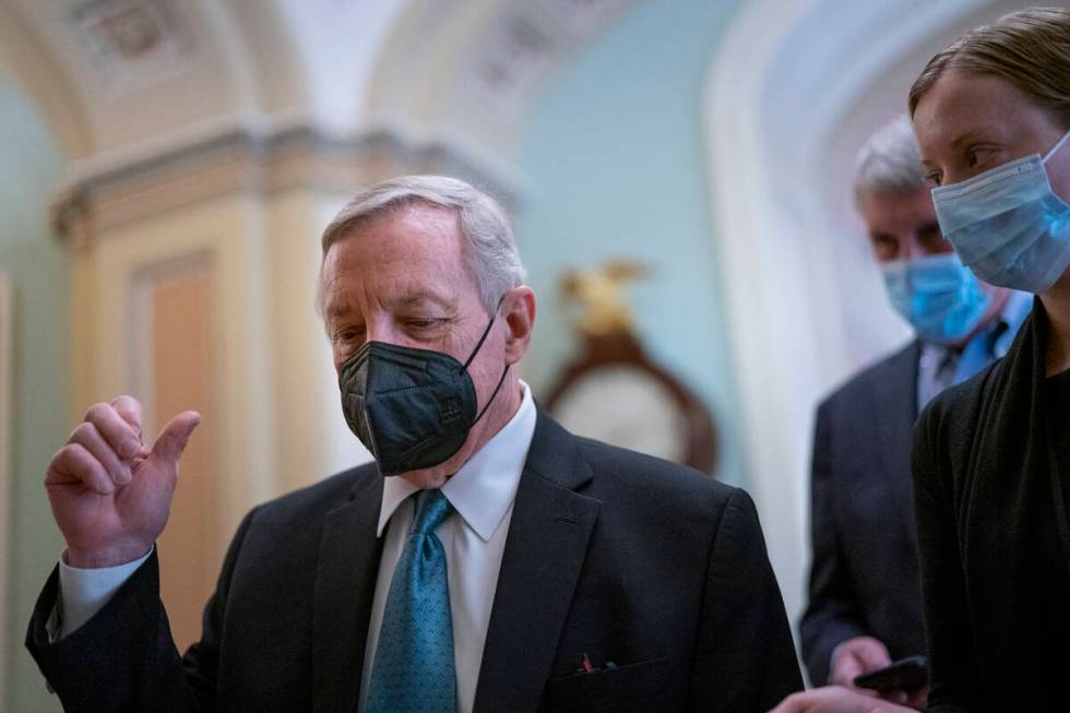 Senate Majority Whip Dick Durbin, D-Ill., returns to the chamber after a lengthy Democratic Cau ...