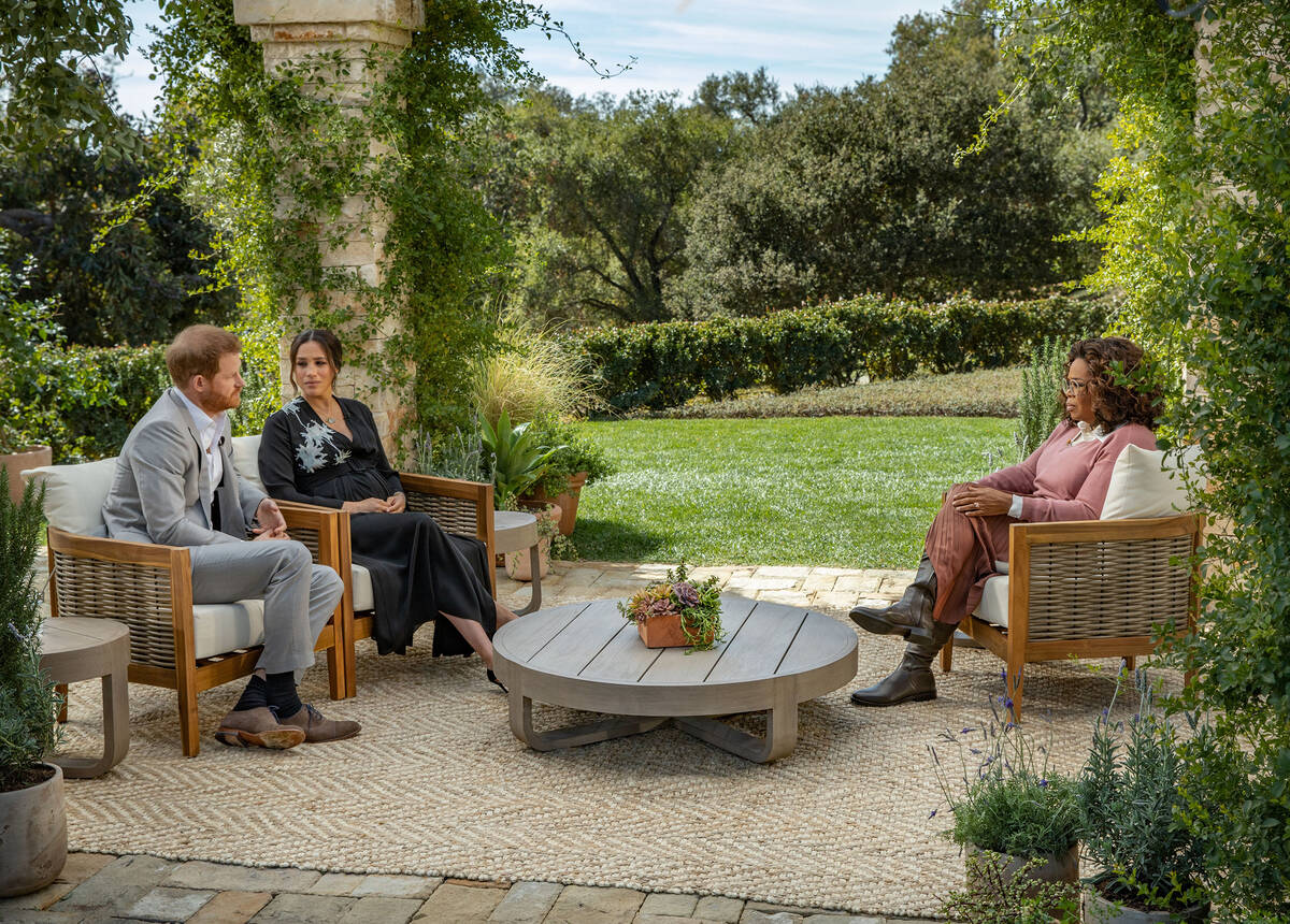 Prince Harry and Meghan Markle sit for an interview with Oprah Winfrey. (Joe Pugliese/Harpo P ...