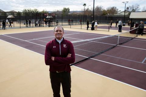 Jeff Foley, Faith Lutheran tennis team coach, poses for a photo at the $3.4 million tennis comp ...