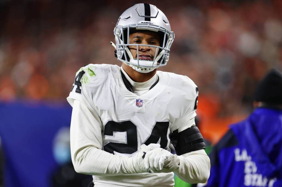 Raiders safety Johnathan Abram (24) leaves the field after an injury during the second half of ...