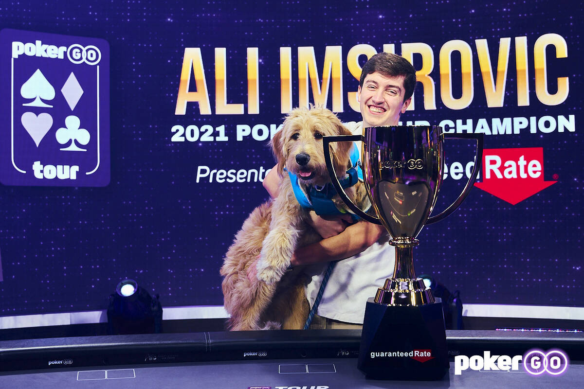 Ali Imsirovic after receiving the PokerGO Tour Player of the Year trophy Tuesday, Dec. 21, 2021 ...