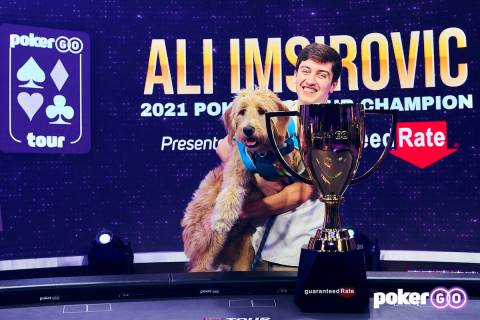 Ali Imsirovic after receiving the PokerGO Tour Player of the Year trophy Tuesday, Dec. 21, 2021 ...