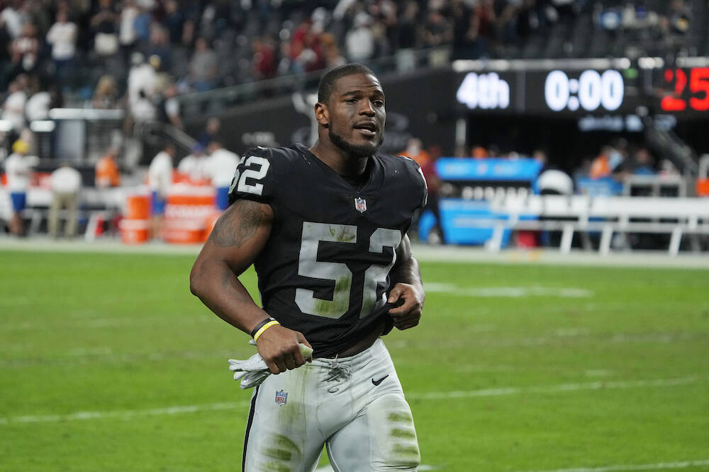 Las Vegas Raiders Denzel Perryman after an NFL football game against the Washington Football Te ...