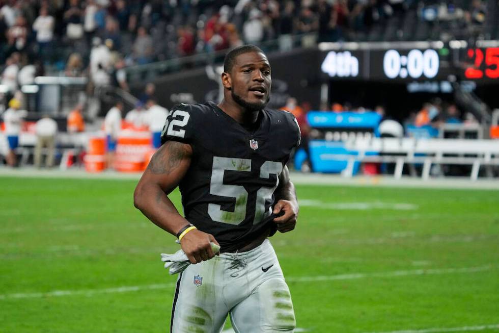 Las Vegas Raiders Denzel Perryman after an NFL football game against the Washington Football Te ...