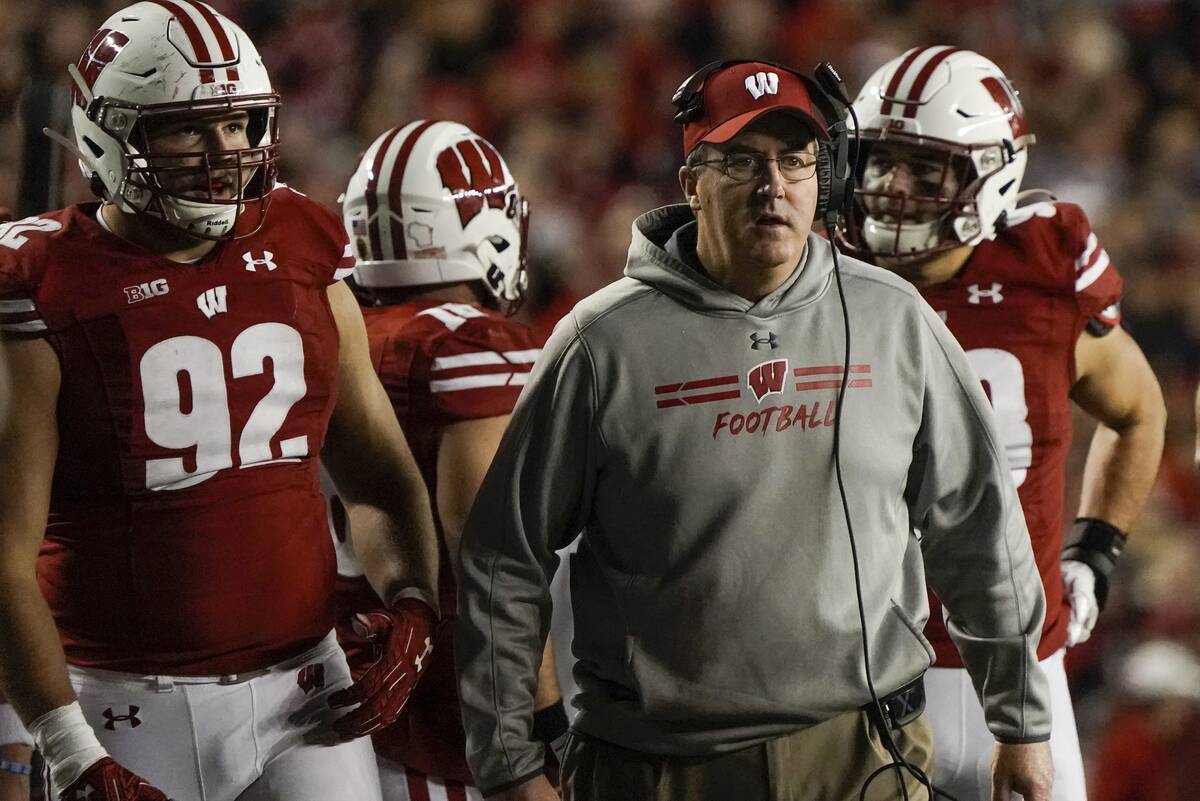Wisconsin head coach Paul Chryst reacts during the second half of an NCAA college football game ...