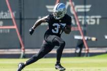 Raiders safety Tyree Gillespie (37) runs through a drill during a practice session at the Raide ...