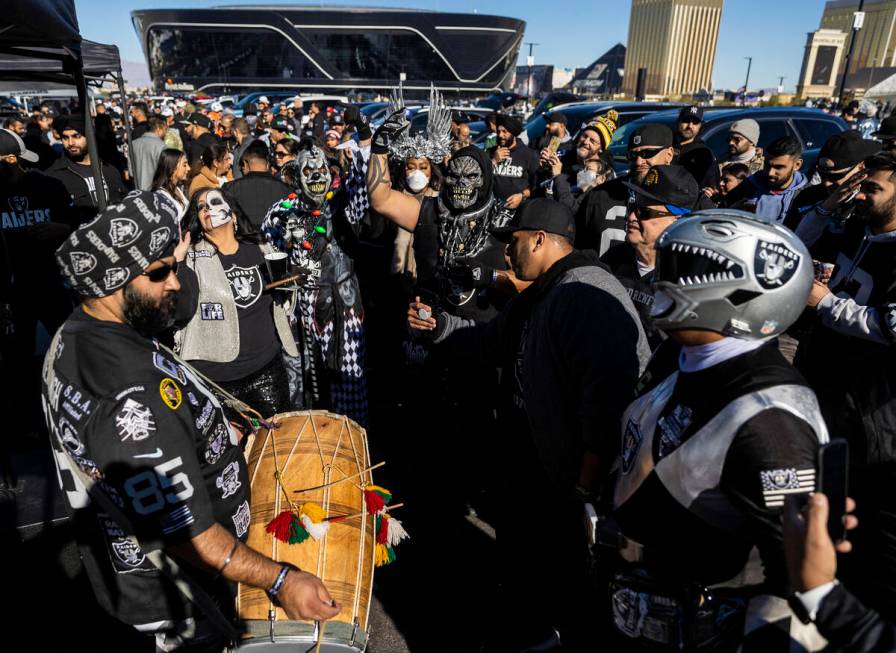 Raiders fans before the start of an NFL football game against the Denver Broncos on Sunday, Dec ...