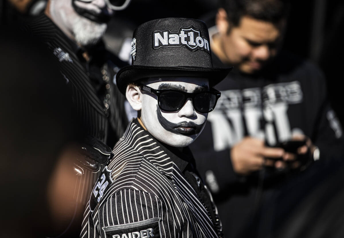 Raiders fans before the start of an NFL football game against the Denver Broncos on Saturday, D ...