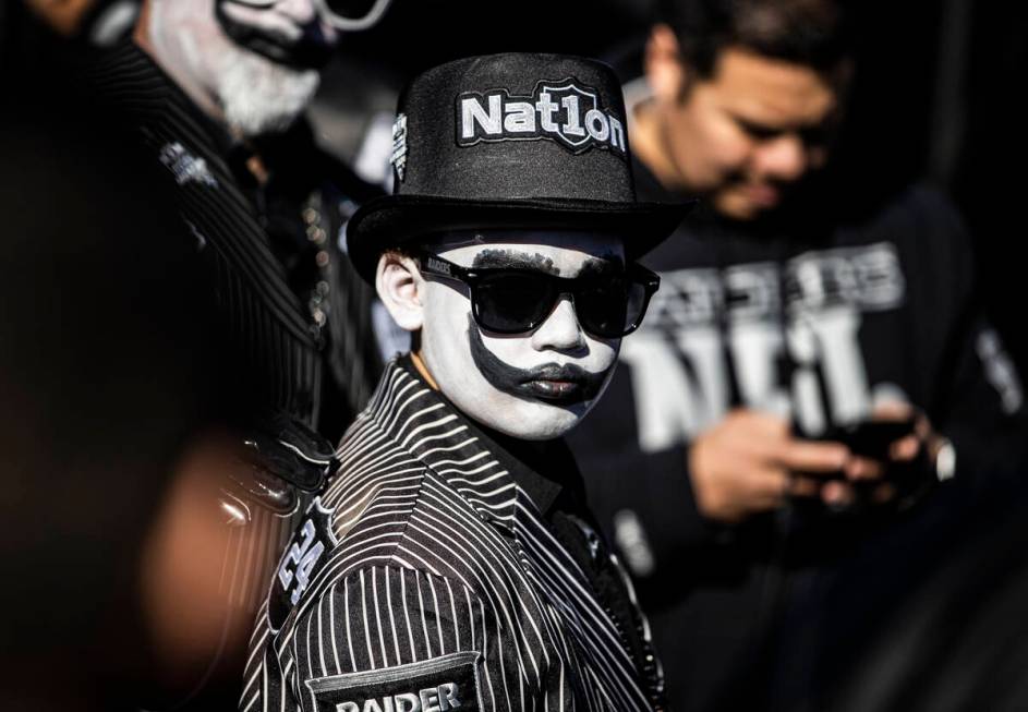 Raiders fans before the start of an NFL football game against the Denver Broncos on Saturday, D ...