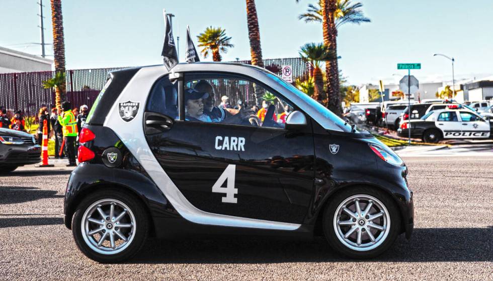 Raiders fans before the start of an NFL football game against the Denver Broncos on Sunday, Dec ...