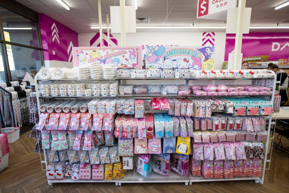 Sanrio characters, including Hello Kitty, are seen on display during the grand opening of Daiso ...