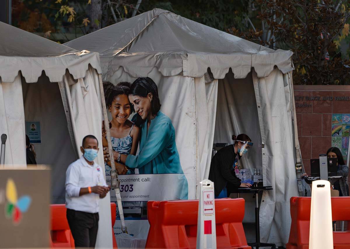 Medical tents for vaccinations are set outside the Children's Hospital Los Angeles, on Dec. 18, ...