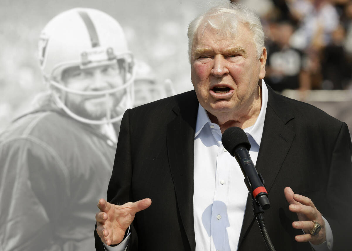 Former Raiders head coach John Madden speaks about former quarterback Ken Stabler, pictured at ...