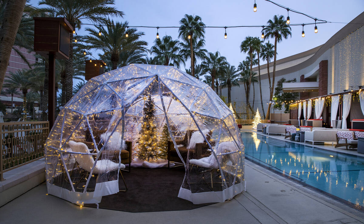 Igloos at the Merry Crimson Tinsel Town pop-up bar at Red Rock Casino on Tuesday, Dec. 26, 2021 ...